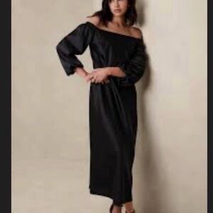 Banana Republic Black Puff Sleeve Off the Shoulder Midi Dress